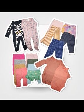 Baby Girls Mixed Clothing Bundle in Pink, Coral, Navy, Green